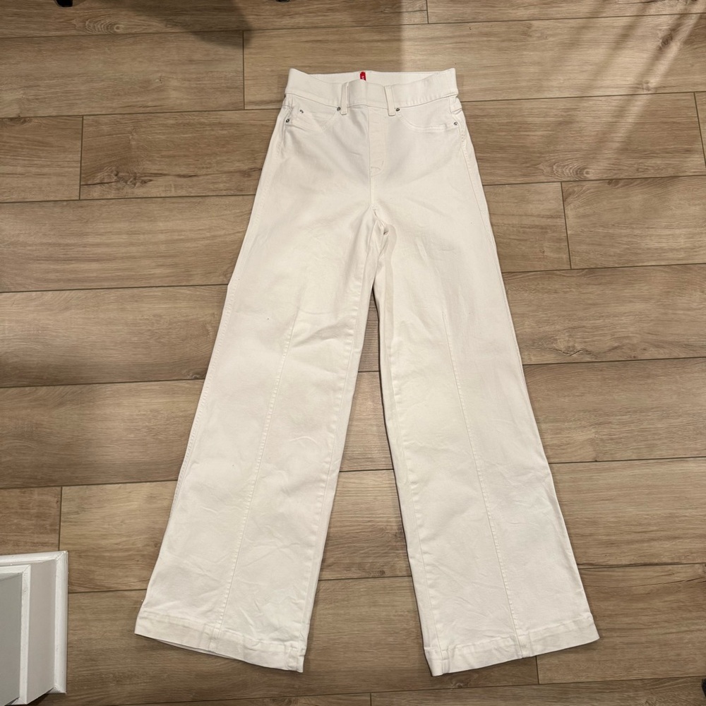 SPANX White Seamed Front Wide Leg Jeans
